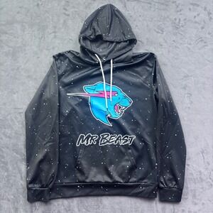Mr Beast Graphic Hoodie Black Galaxy Speckle Blue Panther Logo Sweatshirt